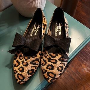 Skechers Cleo Point Washable Knit Bow Flats - Wild Charmer size 9.5 Wide